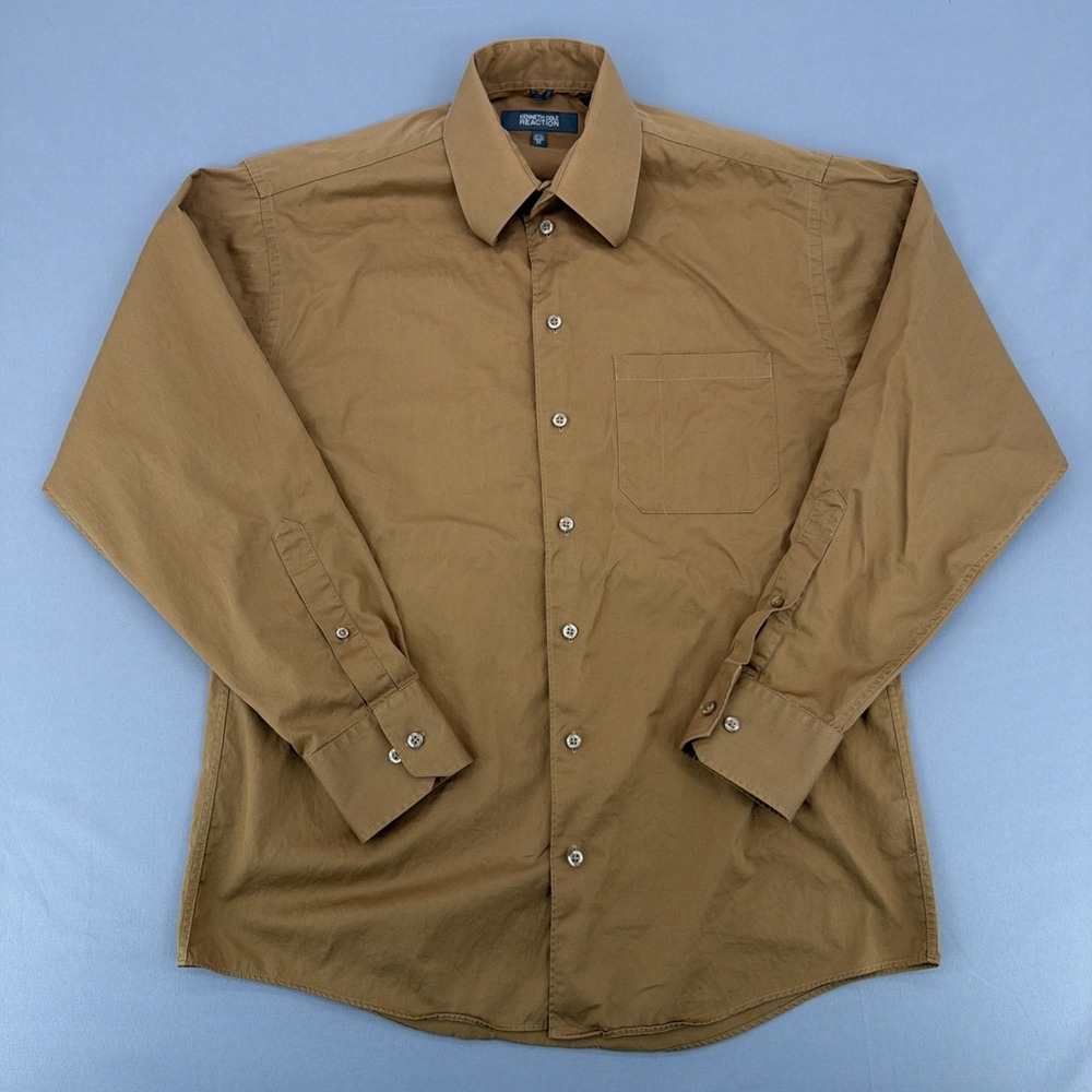 Kenneth Cole Reaction Dress Shirt Men's Medium 15.5 Brown Long Sleeve Button Up - Picture 2 of 9
